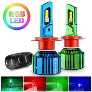 πH7 RGB LED Headlight Bulbs/DRL/Fog Light R7 Series 70W 25000LM 6500K Cool White + RGB Remote Control | 2 Bulbs
