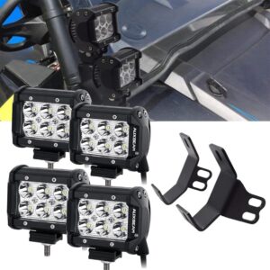 4 inch LED Pod Lights&Double-layer Pillar Mounting Bracket for 14-21 Polaris RZR XP 1000, 15-19 Polaris RZR 900