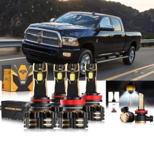 For 2013-2015 Ram 2500 (without projector-type headlights) 9005 H11 LED Headlight Bulbs Bundle — Back-up Light 6500K White (with projector-type headlights)