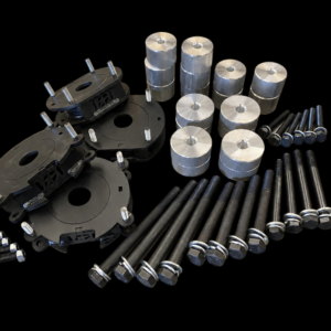 MBD4x4 3-inch steel-spring lift kit for Porsche Cayenne 955/957 (2002–2010) on a black background