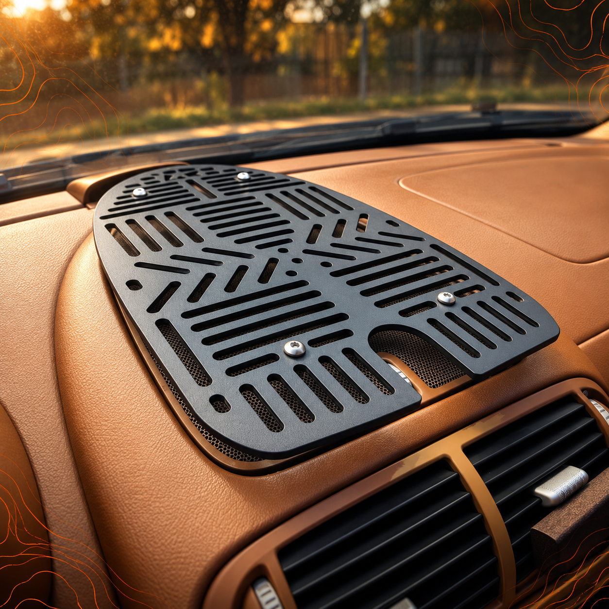 MBD4x4 MOLLE panel installed on a Porsche Cayenne 955/957 dashboard