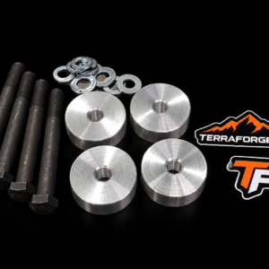 Touareg crossmember spacers bolts and washers on black with TerraForge4x4 stickers