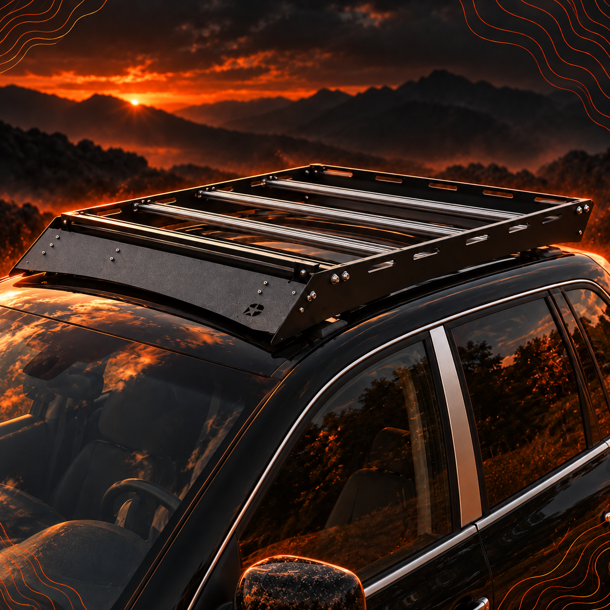 Detailed view of the MBD4x4 aluminium roof rack fitted to a Porsche Cayenne 955/957