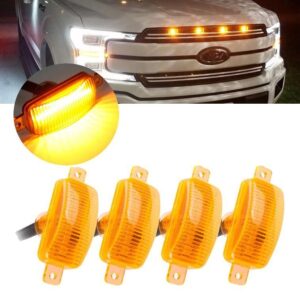 (4pcs/set) LED Front Hood Grille Lights Raptor Style Amber Light Fit for Pickup Truck Off-Road SUV (Amber Shell/ Smoked Shell) — Amber Shell