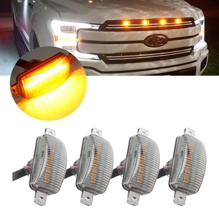 (4pcs/set) LED Front Hood Grille Lights Raptor Style Amber Light Fit for Pickup Truck Off-Road SUV (Amber Shell/ Smoked Shell) — Amber Shell - Image 2