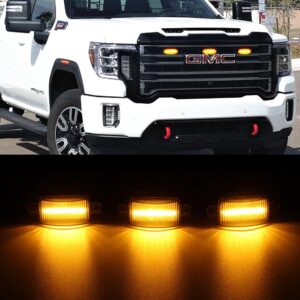 (3pcs/set) LED Front Grille Lights Raptor Style Amber Light Fit for GMC Sierra 2500 HD 2016-2021 (Amber shell/ Smoked shell) — Amber Shell