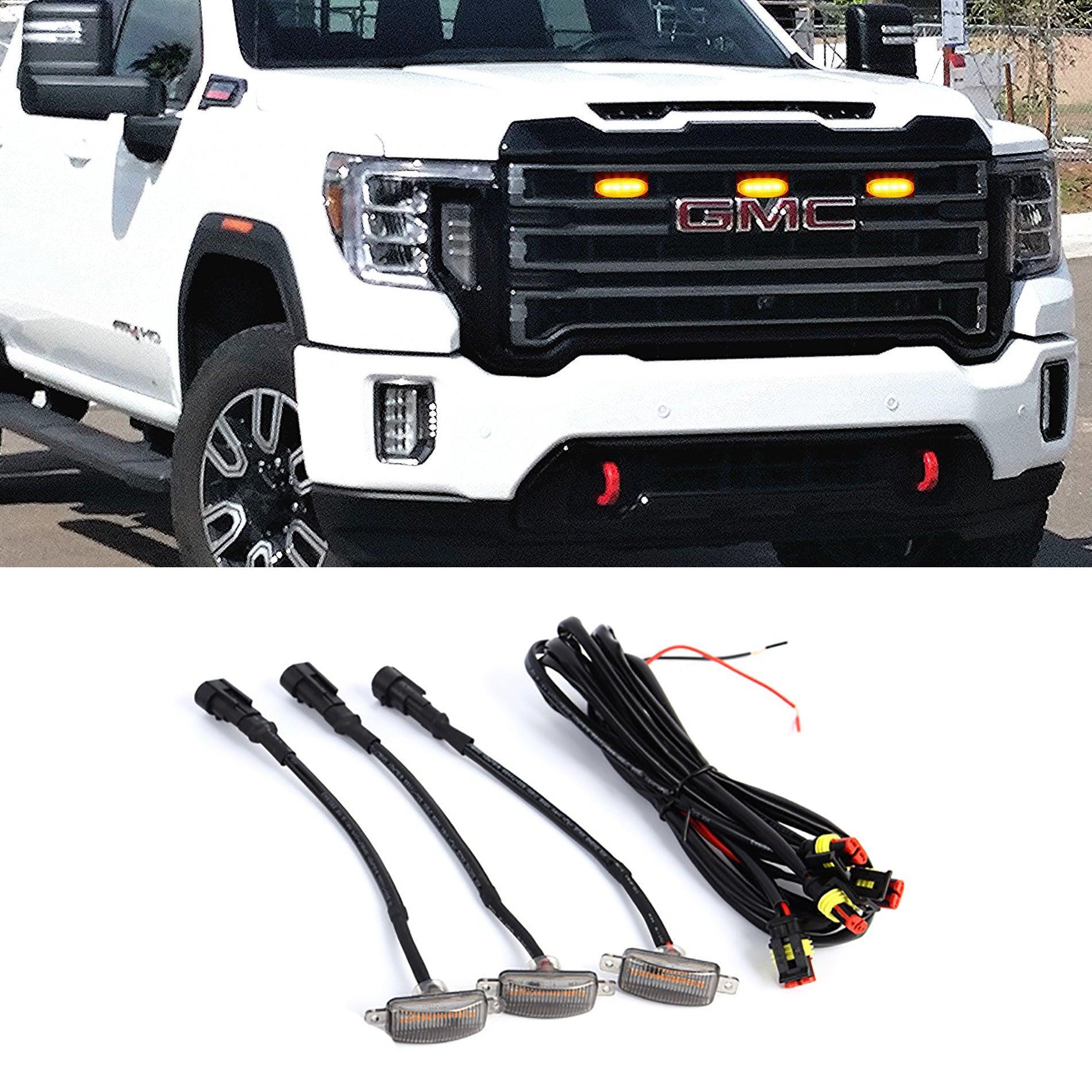 (3pcs/set) LED Front Grille Lights Raptor Style Amber Light Fit for GMC Sierra 2500 HD 2016-2021 (Amber shell/ Smoked shell) — Amber Shell - Image 2