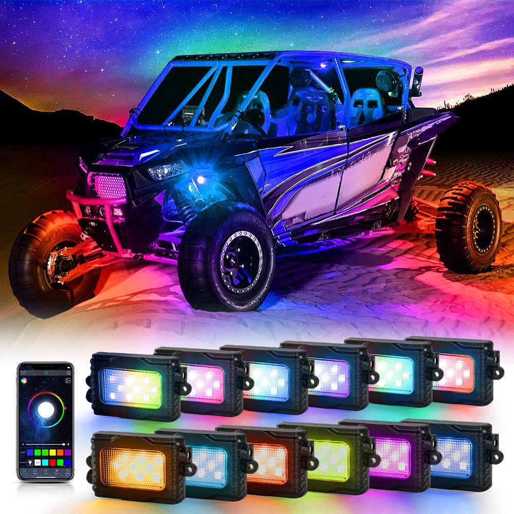 Magic Dream Color RGB LED Rock Lights Kit with Bluetooth APP Control, Multicolor Chasing Neon Underglow Lights for ATV UTV — 8pcs/set