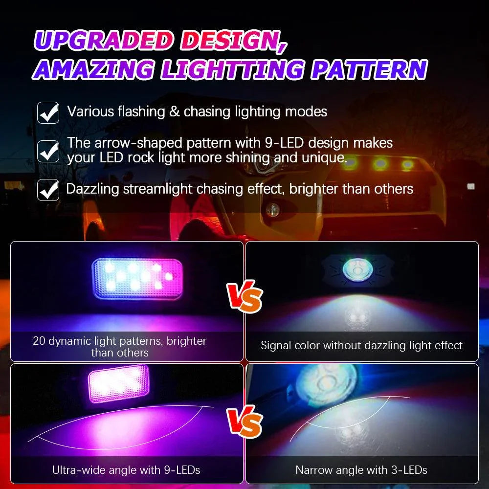 Magic Dream Color RGB LED Rock Lights Kit with Bluetooth APP Control, Multicolor Chasing Neon Underglow Lights for ATV UTV — 8pcs/set - Image 2