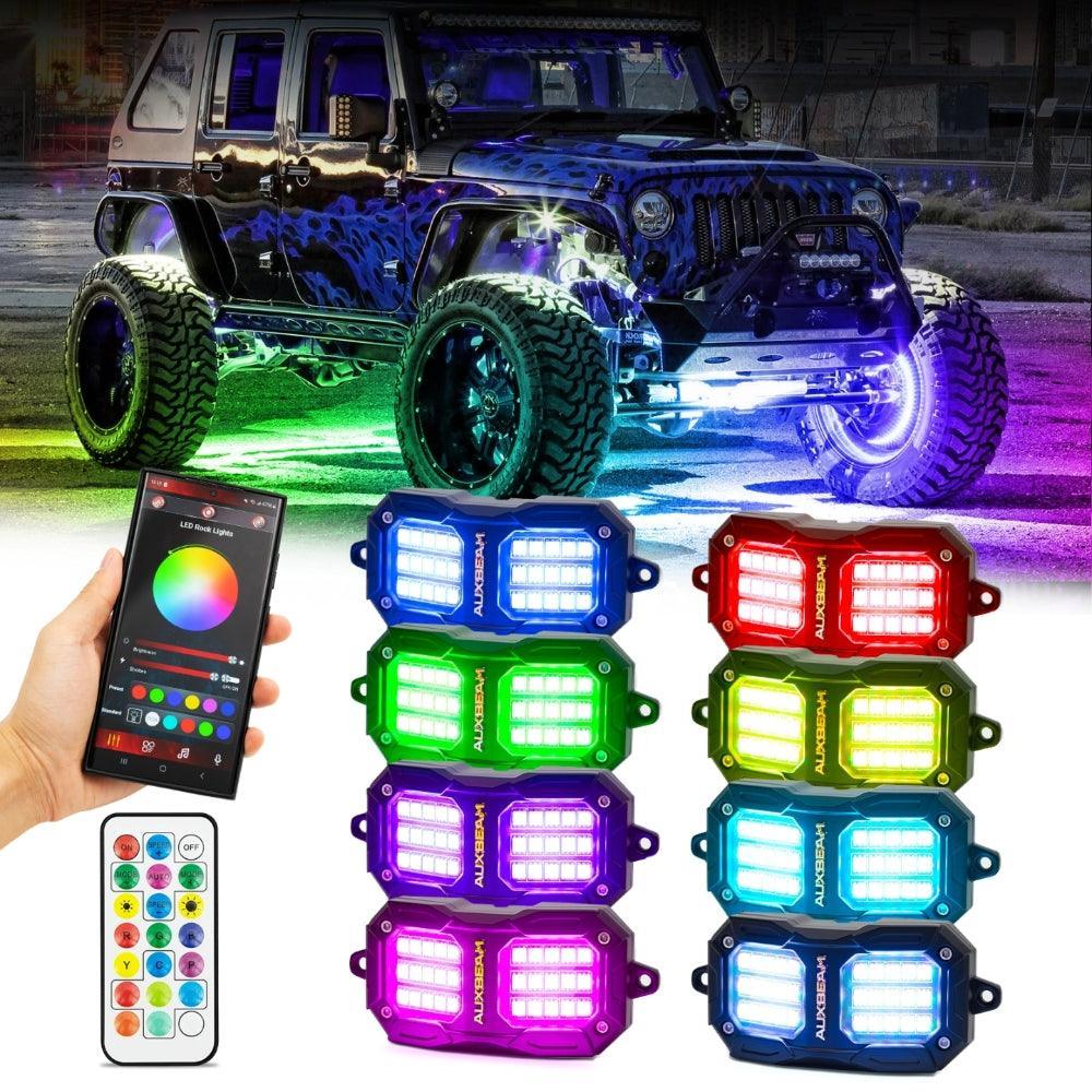 NEW Vibrant Series | Upgraded RGB LED Rock Lights Kit Multicolor Neon Underglow Lights with Bluetooth APP & Remote Control — Large / 2pcs((No Controller)