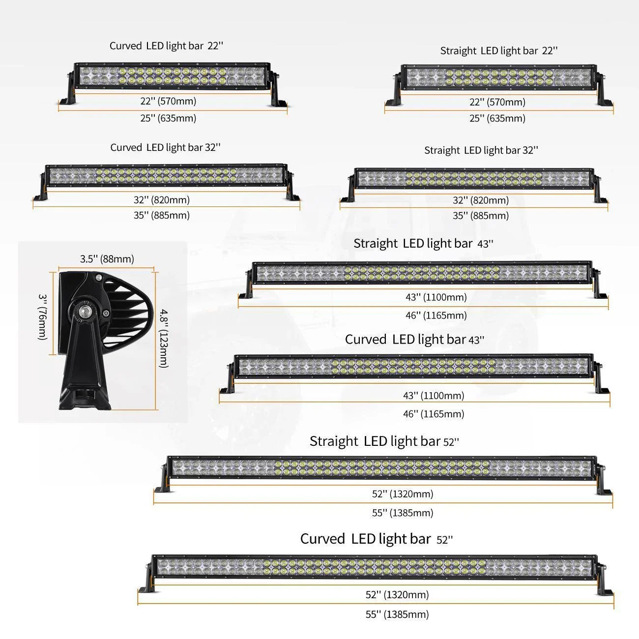 22 Inch-52 Inch 5D Series Straight/Curved Combo Beam Double Row LED Light Bar for 2016 Ford F150 — Straight / 32"-180W - Image 3