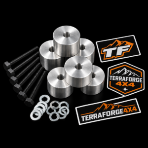 TerraForge4x4 15 mm front bracket drop kit for Volkswagen Touareg 7L on black background