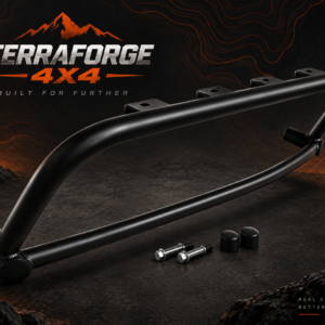 TerraForge4x4 front bull bar with light mounts on dark orange topographic background