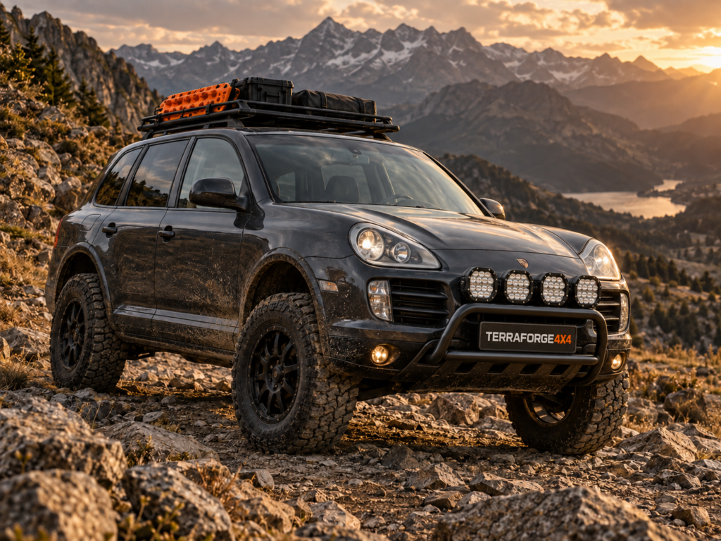 Porsche Cayenne 955/957 with TerraForge4x4 bullbar and four auxiliary lights