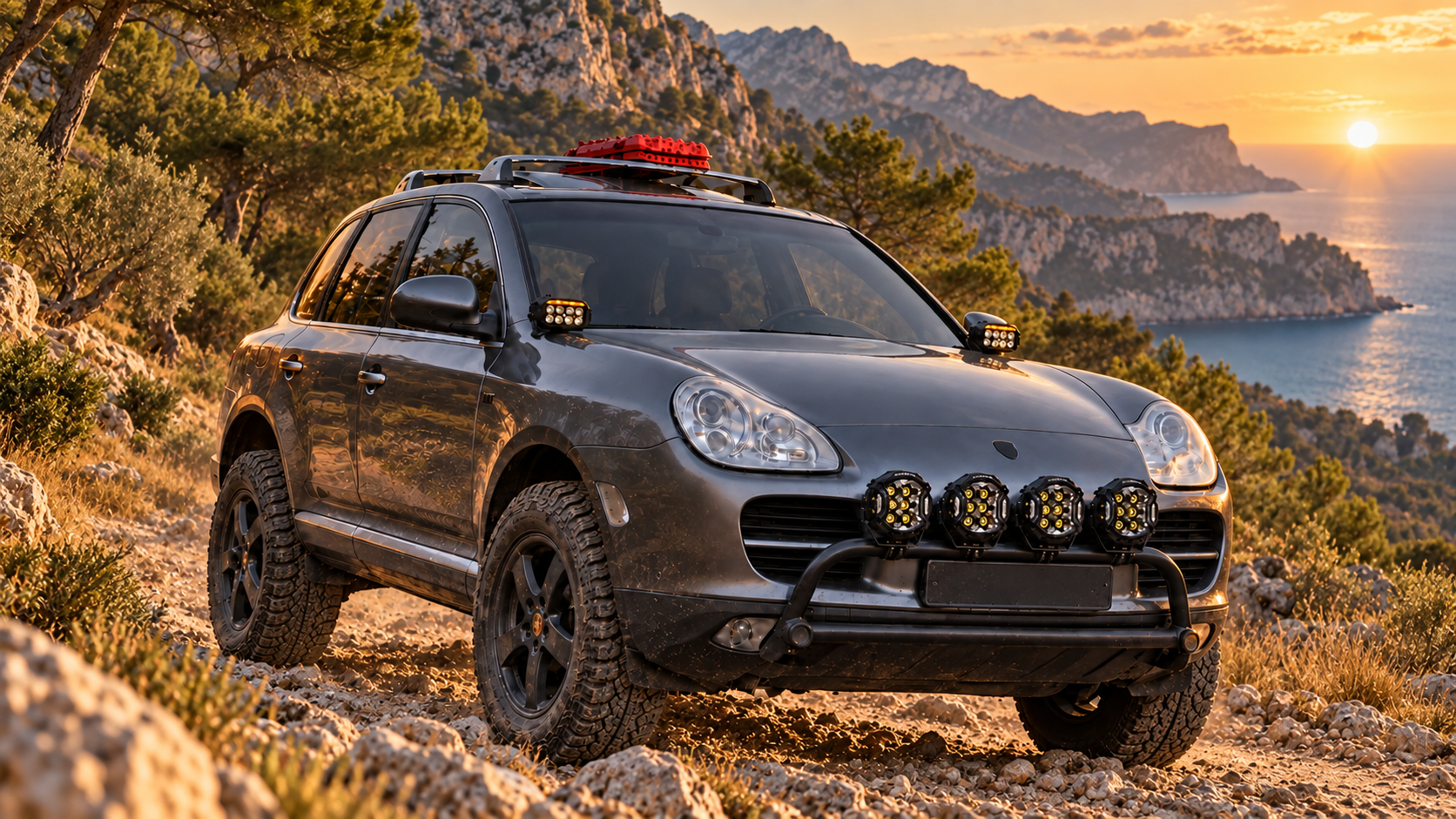 TerraForge4x4 Porsche Cayenne 955 real build on a mountain trail in Mallorca