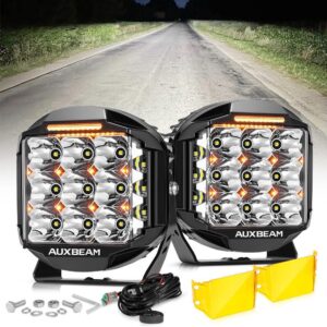 V-MAX Series | 7 Inch 228W 26100LM Spot Beam Side Shooter LED Round Driving Lights with Amber DRL&Backlight — 2Pcs Pod Light / With Amber Covers