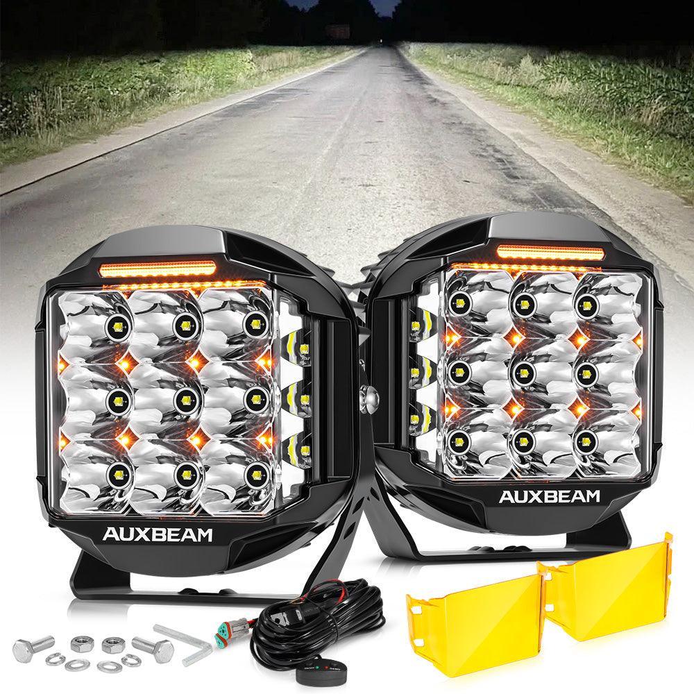 V-MAX Series | 7 Inch 228W 26100LM Spot Beam Side Shooter LED Round Driving Lights with Amber DRL&Backlight — 2Pcs Pod Light / With Amber Covers