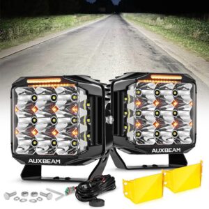 V-MAX Series | 7 Inch 228W 26100LM Spot Beam Side Shooter LED Square Pod Lights with Amber DRL&Backlight — 2Pcs Pod Light / With Amber Covers