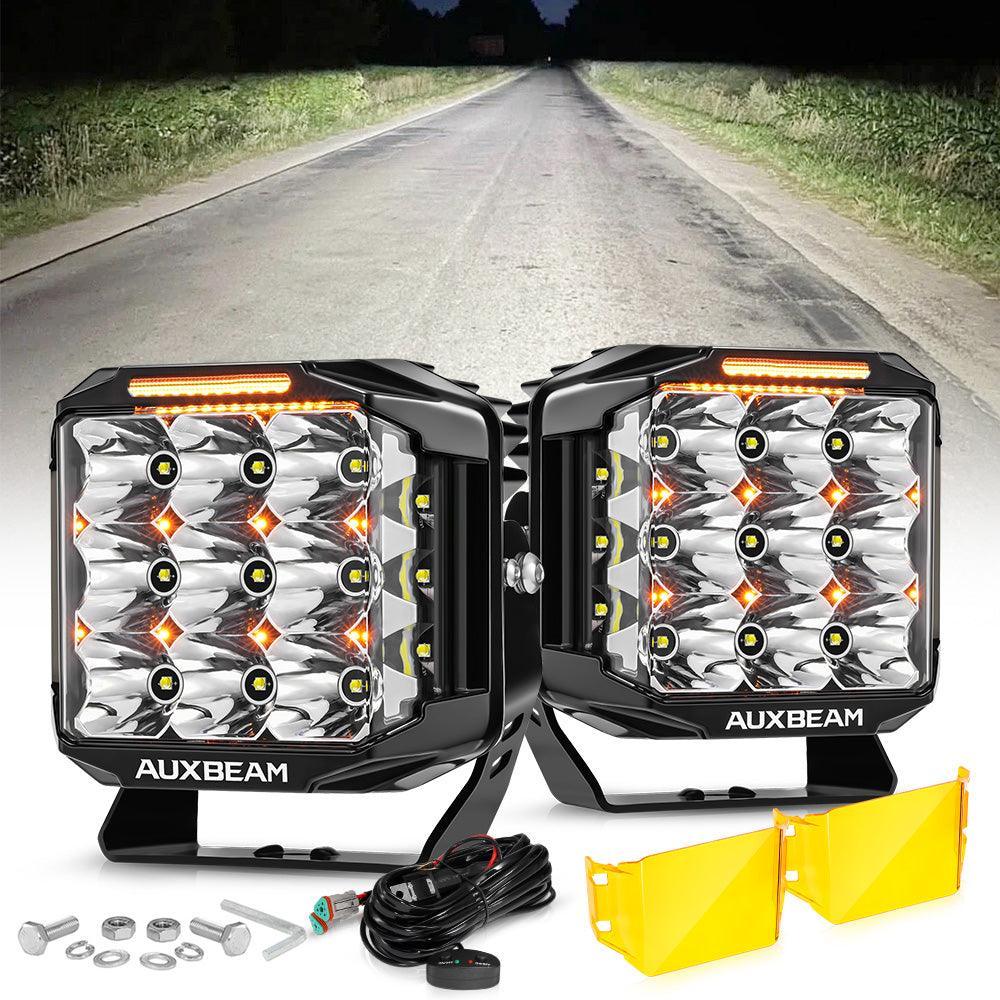 V-MAX Series | 7 Inch 228W 26100LM Spot Beam Side Shooter LED Square Pod Lights with Amber DRL&Backlight — 2Pcs Pod Light / With Amber Covers