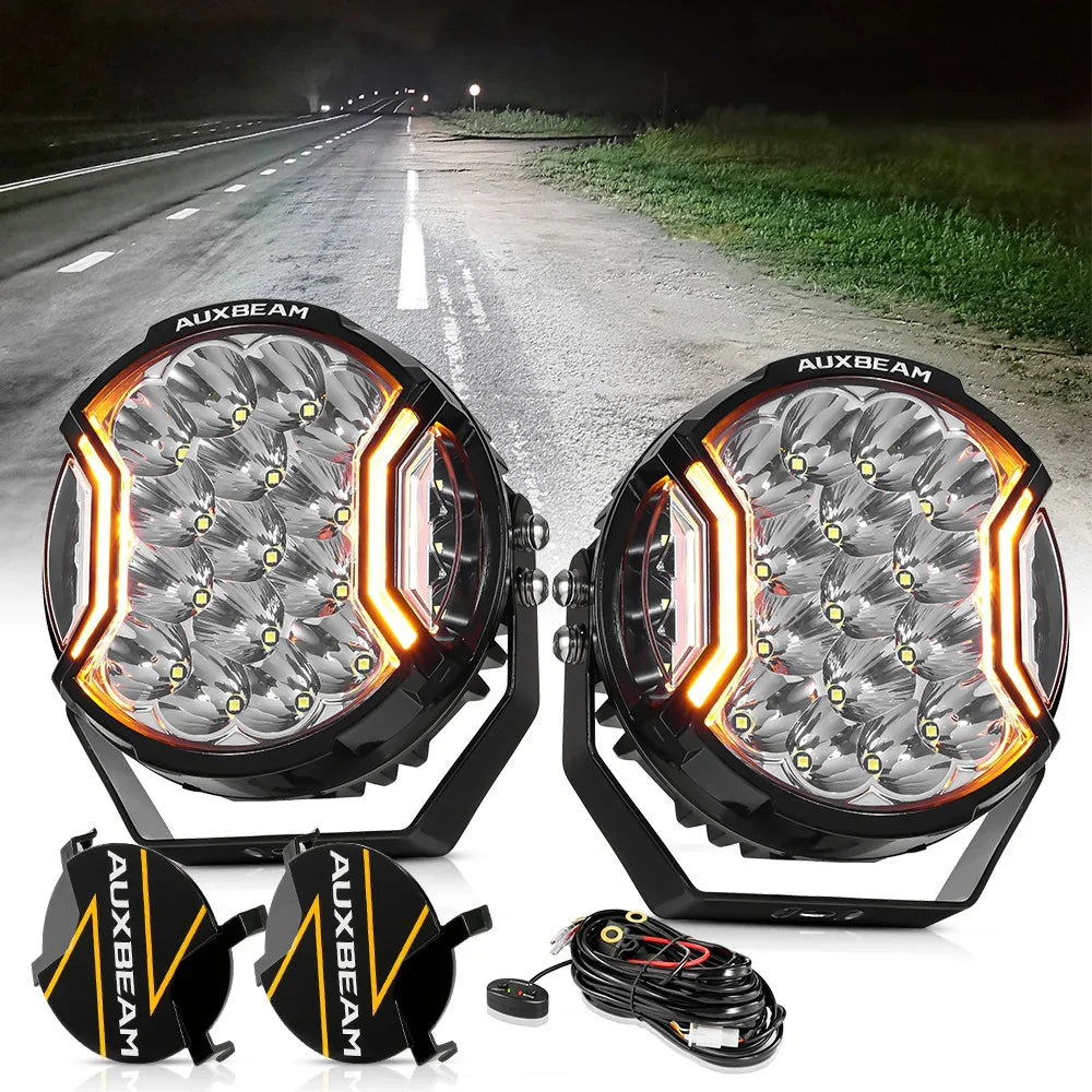 V-ULTRA Series | 7 Inch 226W LED Side Shooter White Pod Lights with Amber DRL — 2Pcs Pod Lights / Black Covers