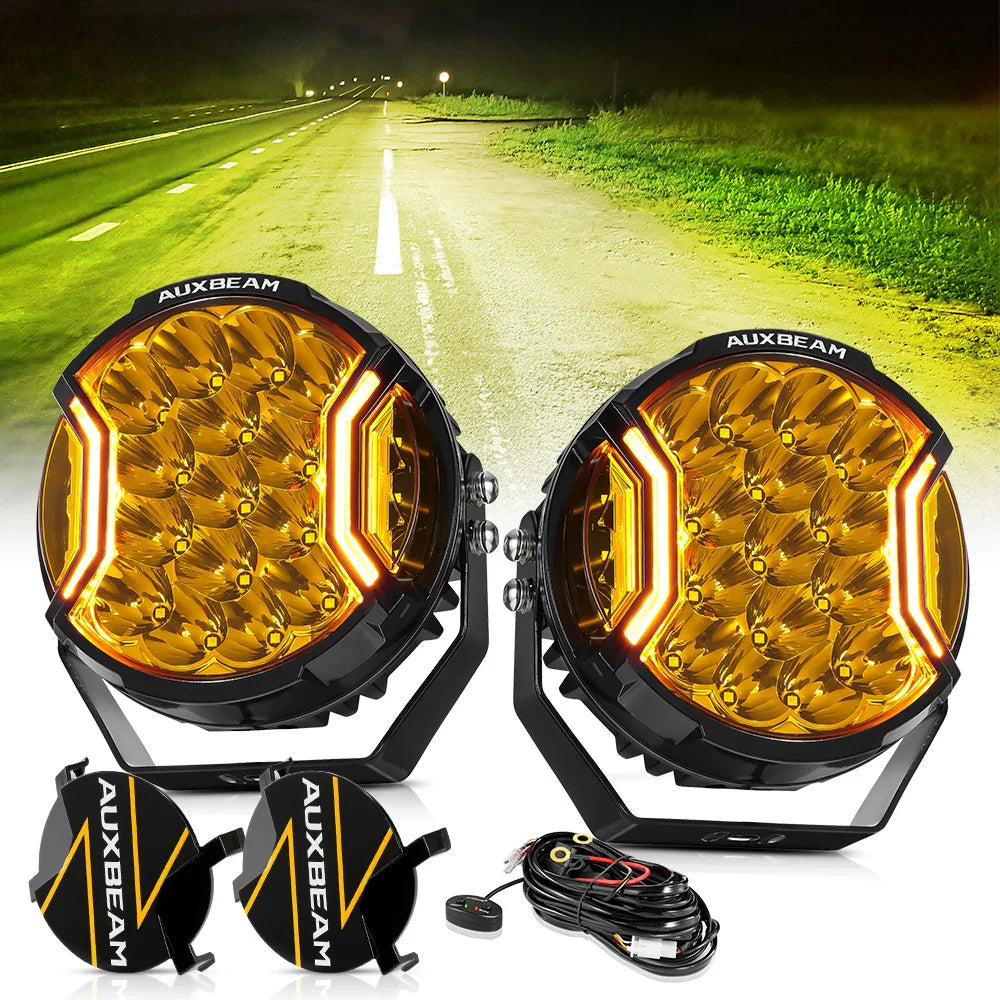 V-ULTRA Series | 7 Inch 226W LED Side Shooter Amber Pod Lights with Amber DRL — 2Pcs Pod Lights / Black Covers