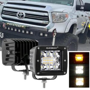 (2pcs/set) 3 inch 6 Modes White&Amber LED Square Light Pod Working Lights with Wiring Harness for Toyota Tundra TRD 4x4 Off-Road — 3"Embedded-72W