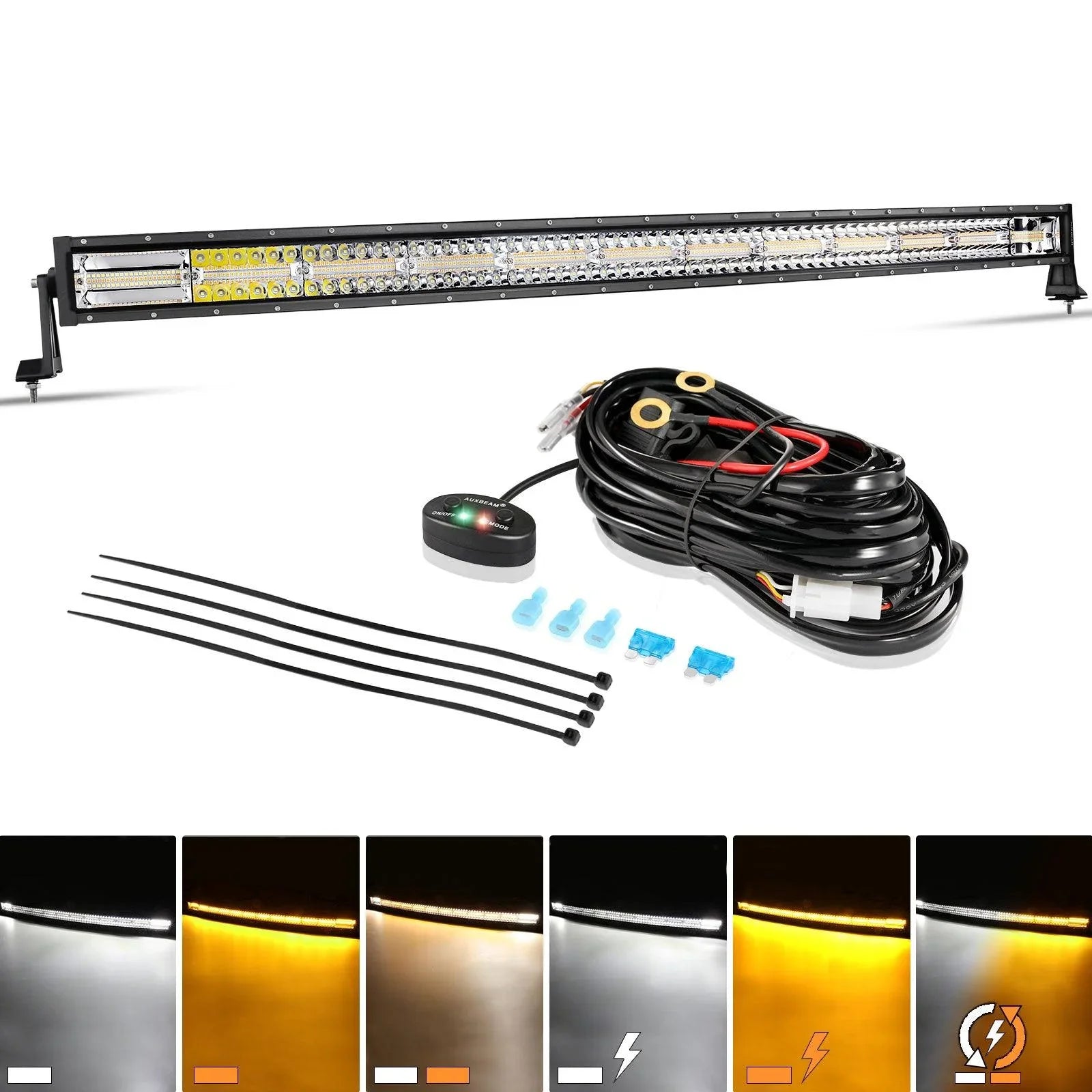 50 Inch 6 Modes White&Amber Curved Off Road Led Light Bar — 50" 288W - Image 2