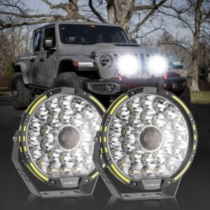 (2pcs/set) 9 INCH 270W 37776LM 360-PRO Series Custom Lens Offroad LED Driving Lights+Amber/Black Covers(Optional) for JEEP WRANGLER JL JK TJ — 9 Inch Black Covers Only