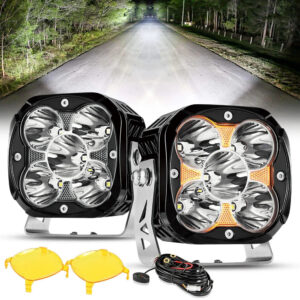XP-ULTRA Series 4.5 Inch 128W 15200LM Spot Beam LED Pod Lights Off Road Lights with Amber DRL — 2Pcs Pod Light / With Amber Covers