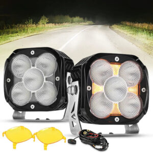 XP-ULTRA Series 4.5 Inch Flood Beam LED Pod Lights Off Road Lights with Amber DRL — 2Pcs Pod Light / With Amber Covers