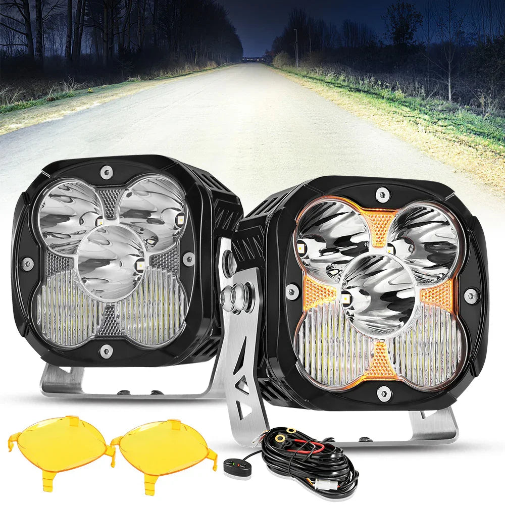 XP-ULTRA Series 4.5 Inch Combo Beam LED Pod Lights Off Road Lights with Amber DRL — 2Pcs Pod Light / With Amber Covers