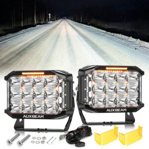 V-MAX Series | 7x5 Inch Rectangle 228W 26100LM Spot Beam Side Shooter LED Driving Lights with Amber DRL&Backlight — 2Pcs Pod Light / With Amber Covers