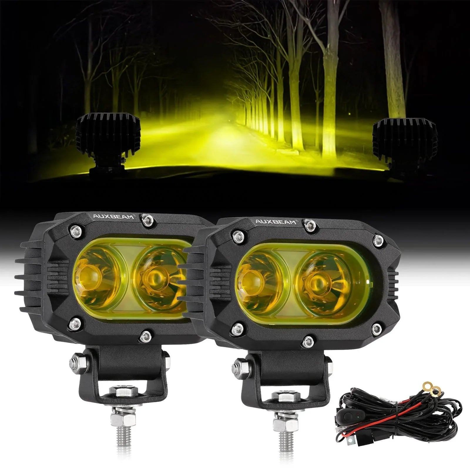 R4 Series | 4 Inch 60W LED Pods Light Flood Beam Amber Light — 2Pcs Pod Lights / Without Covers