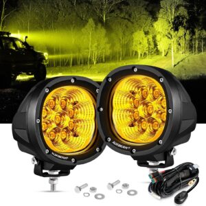 P4 Series | 4 Inch 90W 9000LM Round LED Driving Lights Flood Amber Pod Lights — 2Pcs Pod Lights / Without Covers