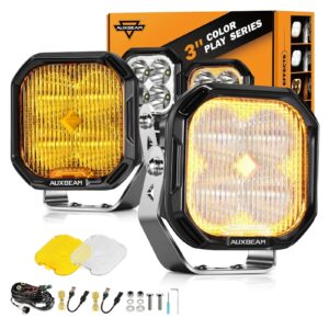 Color Play Series 3 Inch 100W Fog Lights Off Road Lights with White DRL & Amber Turn Signal Lights — 2Pcs Pod Light / Without Black Covers