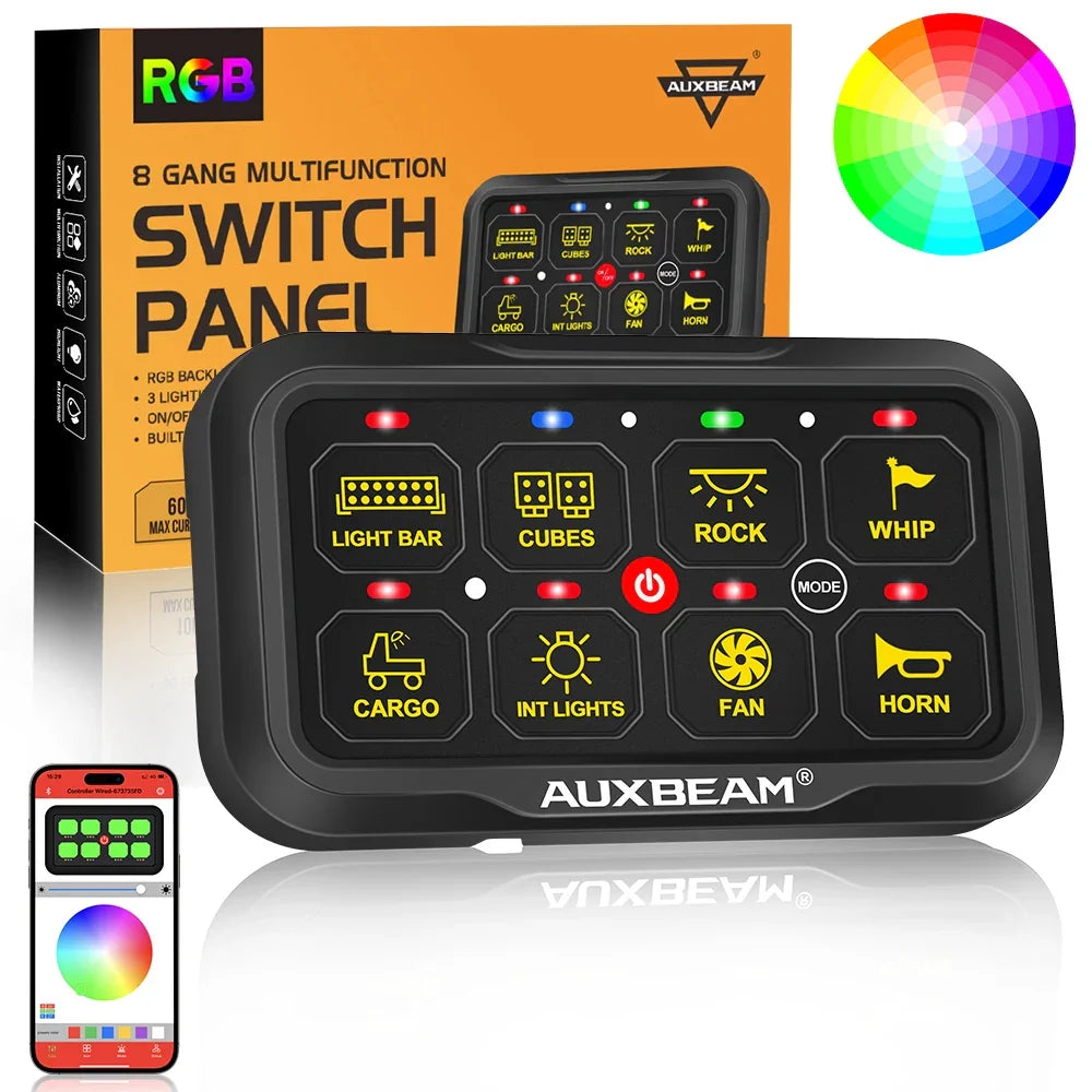 AR Series 8 Gang (AR-820) RGB Switch Panel with APP, Toggle/ Momentary/ Pulsed Mode Supported (Two-Sided Outlet) — AR-820 RGB Switch Panel