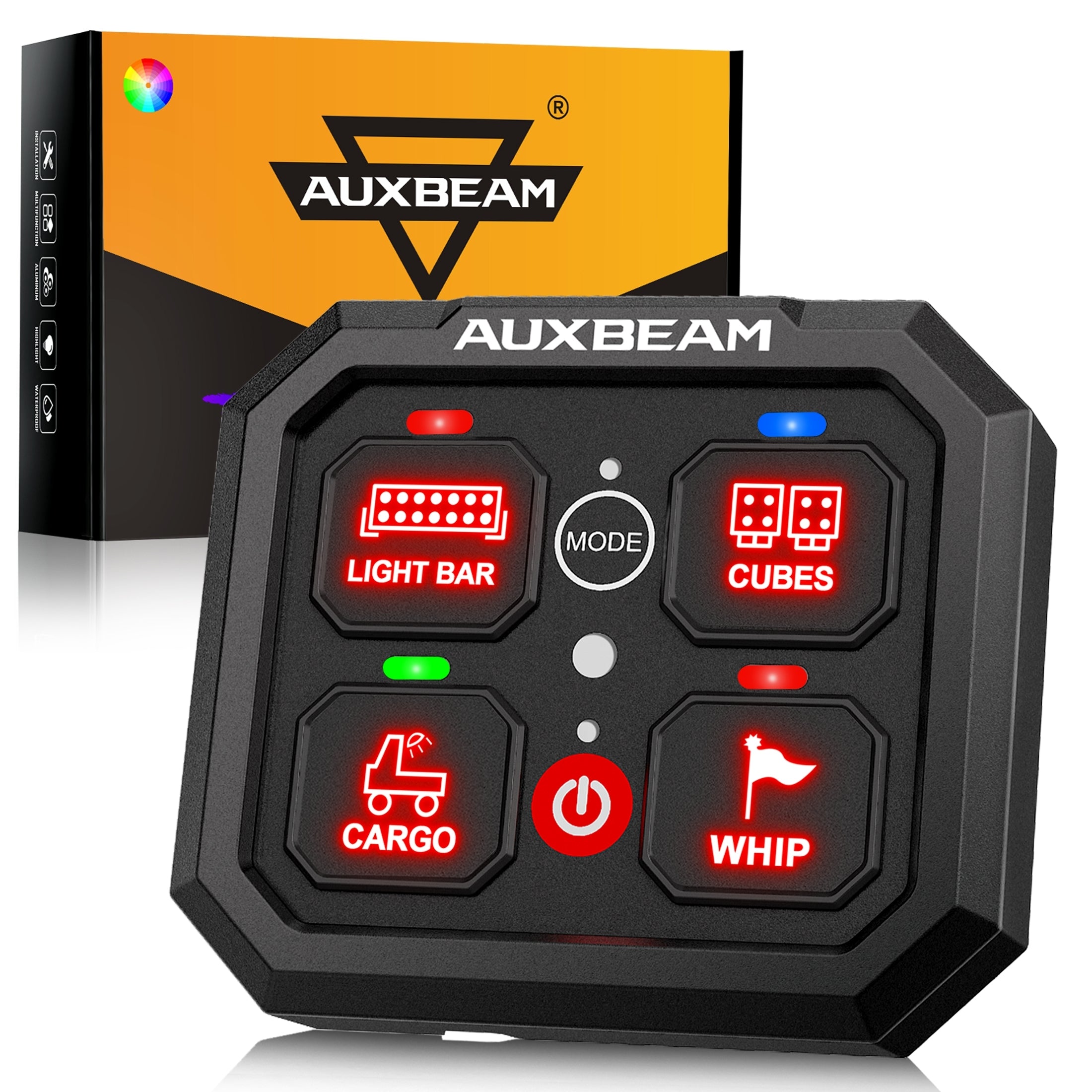 RGB Series 4 Gang (RA40) Switch Panel, Toggle/ Momentary/ Pulsed Mode Supported (One-Sided Outlet) — RA40 RGB Switch Panel