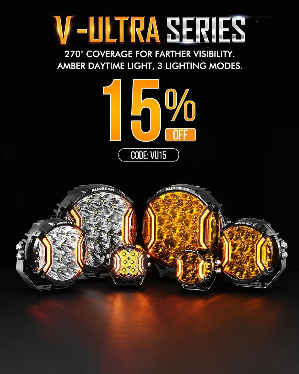 V-ULTRA Series 3/5/7/9 Inch LED Side Shooter Amber/White Pod Lights with Amber DRL — 5 Inch / Amber / 2Pcs Pod Lights - Image 2