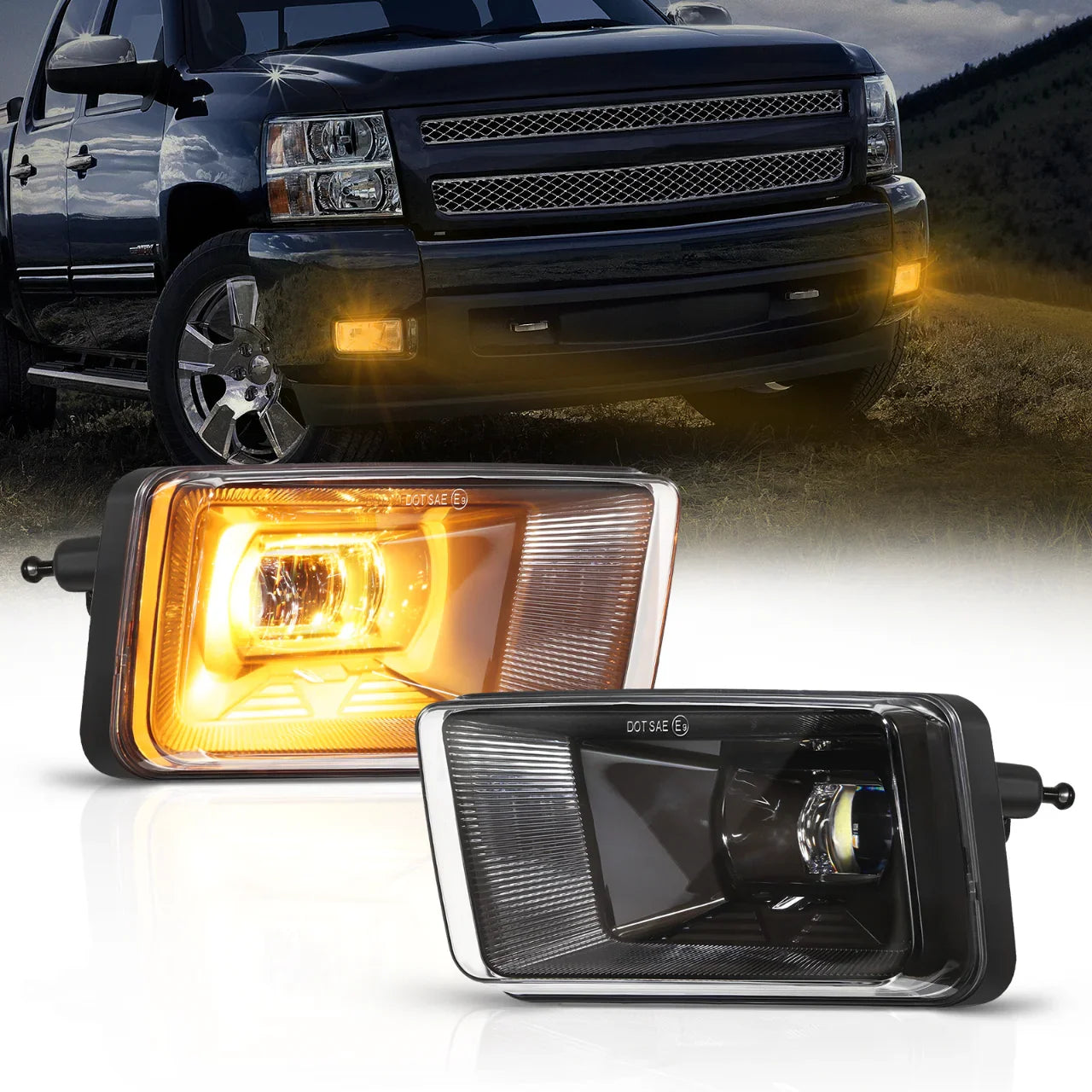 Upgrade 60W LED Fog Lights With Amber Ambient Halo DRL for Chevy Silverado/2008-2014 Suburban Tahoe /2007-2015 Avalanche /2007-2013 GMC Sierra/Yukon