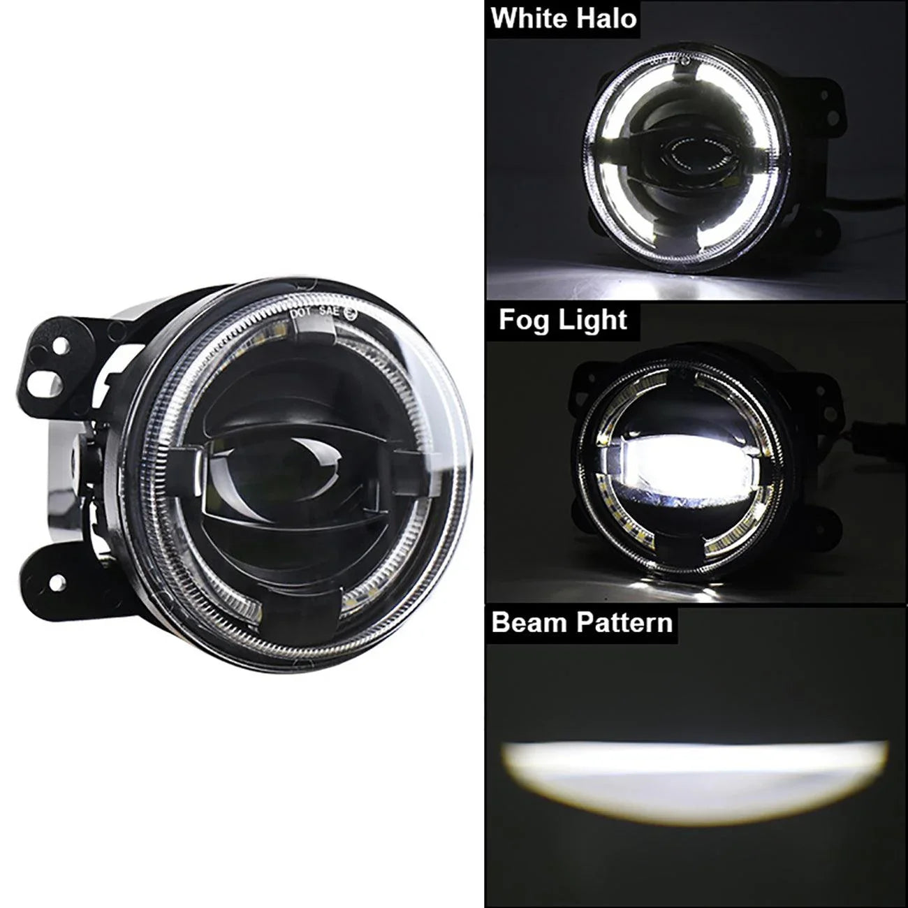 (2pcs/set) 4" 60W LED Fog Lights with White Halo Ring DRL for Jeep Wrangler JK/ Jeep Grand Cherokee/ Dodge - Image 2