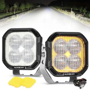 Color Play Series 3 Inch 100W Flood LED Pod Lights Off Road Lights with White DRL & Amber Turn Signal Lights — 2Pcs Pod Light / Without Black Covers