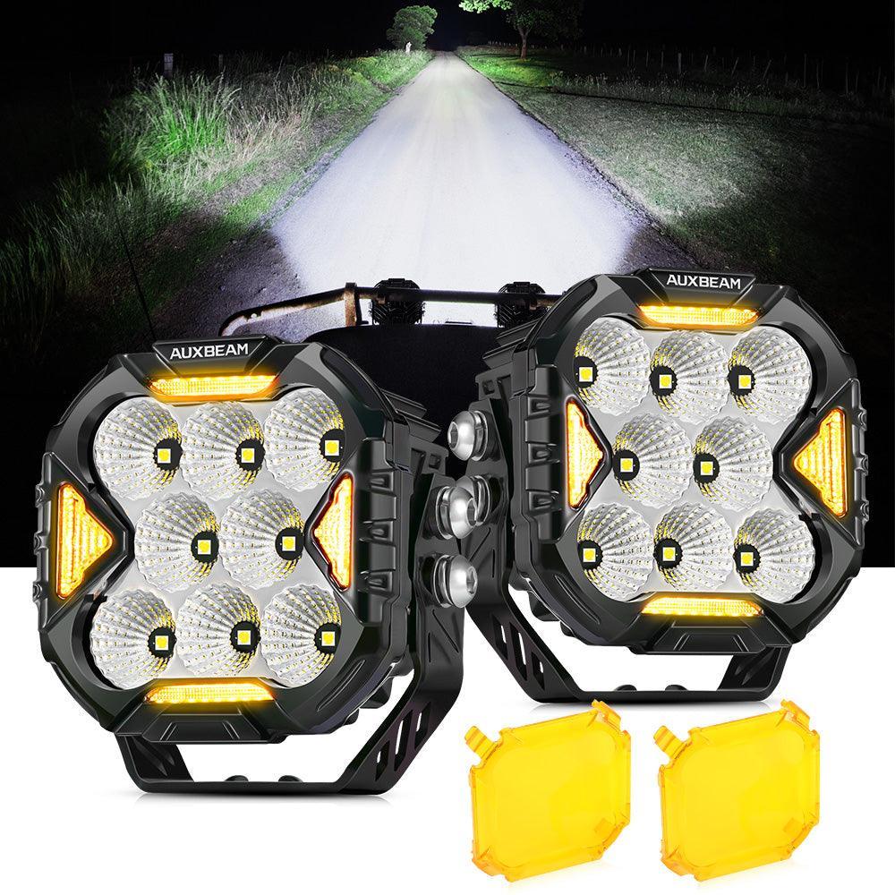 CUBE-Z Series 4 Inch Flood LED Pod Lights Off Road Lights with White DRL & Amber Turn Signal Lights — 2Pcs Pod Light / With Amber Covers
