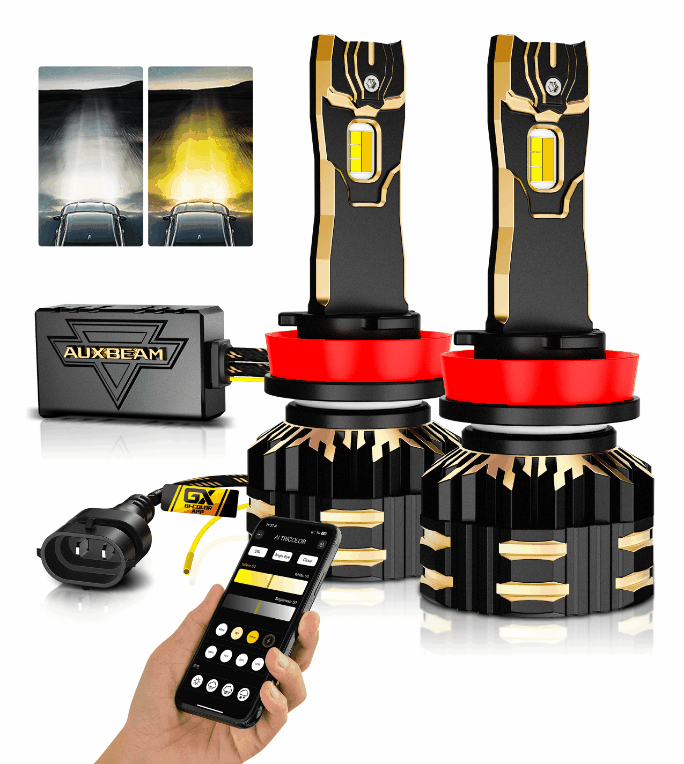 πDual Color Switchback with App Control Via Bluetooth GX Smart Tune Series 25000LM 120W LED Headlight Bulbs 6500K Cool White β (2pcs) H11/H9/H8