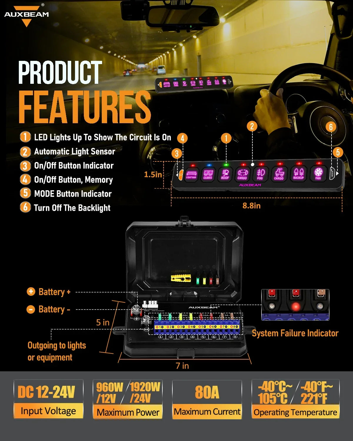 AS Series 8 Gang (AS-R80) RGB Slim Switch Panel, Toggle/ Momentary/ Pulsed Mode Supported(One-Sided Outlet) — AS-R80 RGB Switch Panel - Image 3