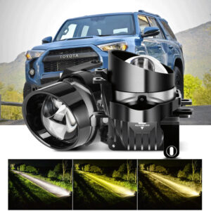 3 Inch 104W Bi-LED Projector Lens Fog Light 3-Colors Switchback for 2012-2022 Toyota Tacoma/ 2010-2022 Toyota 4Runner / 2014-2022 Toyota Tundra — (2pcs) Fog Light [Toyota Bracket]